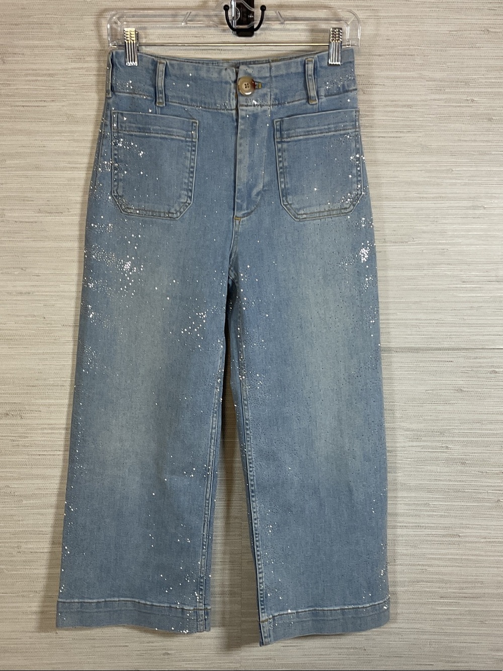 Anthropologie Maeve Colette Light Wash Rhinestone Sparkle Jeans 26P Bling